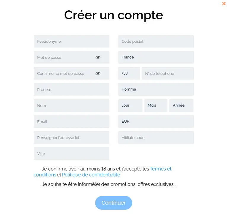 Processus d'inscription CASINIA CASINO